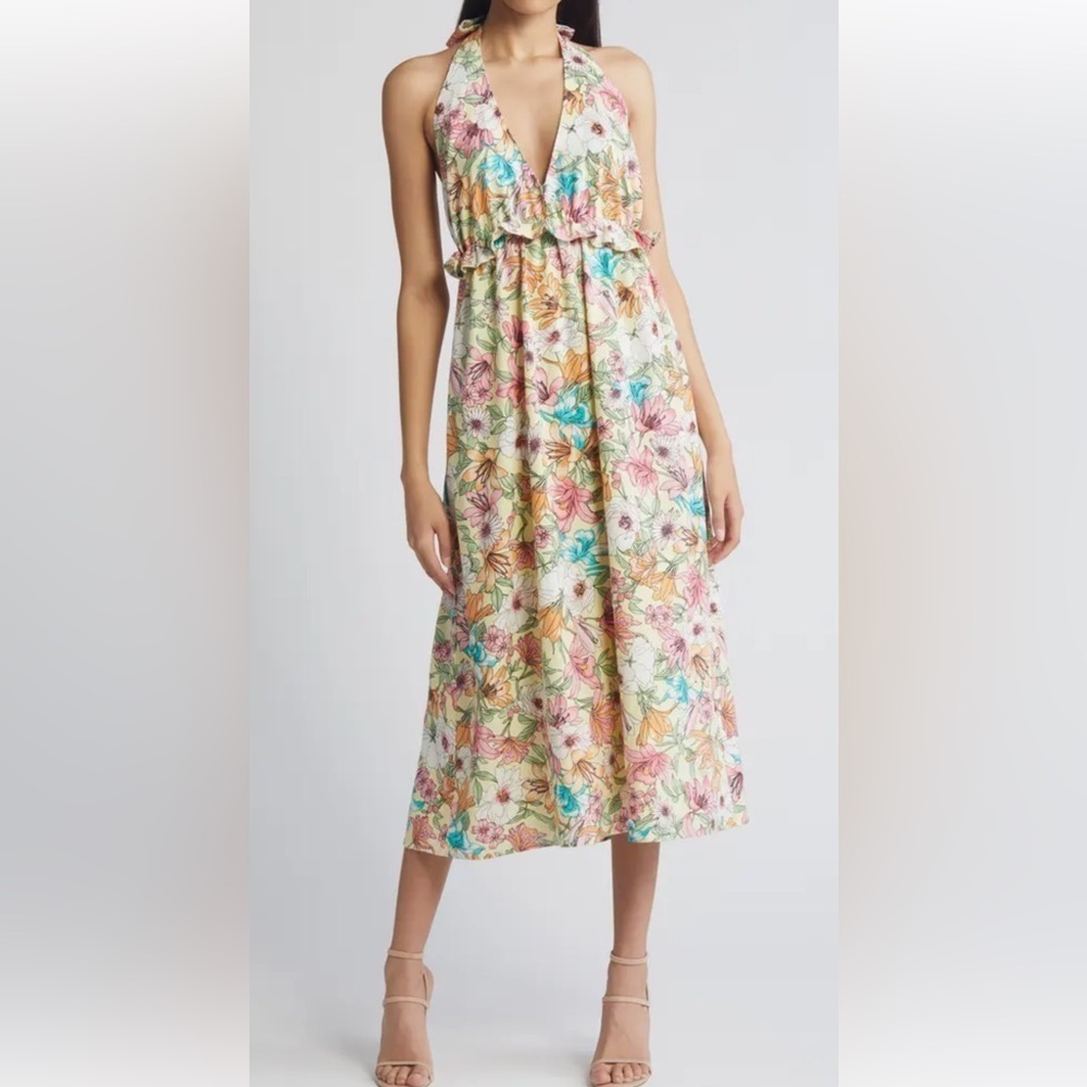 Charles Henry Floral Halter Linen Blend Midi Dress Size XS. A21